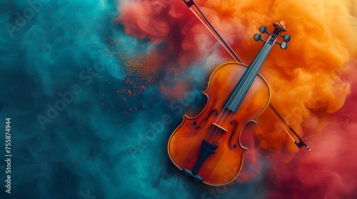 World music day banner with violin, generative ai