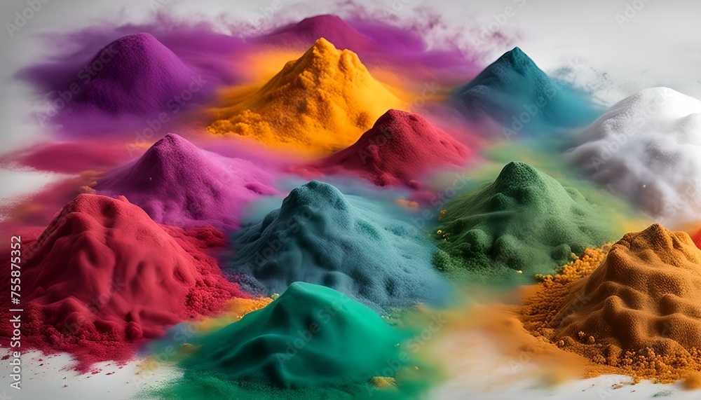 piles of vivid pigment powder, rainbow colors