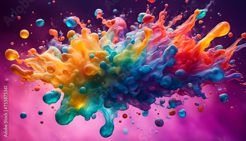bright rainbow liquid explosion on a purple background