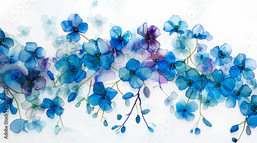  Watercolor floral illustration. Spring flowers, forget-me-not flowers on a white background.