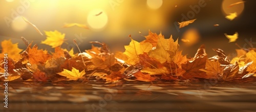 Autumn maple leaves in sunlight, autumn bright bokeh. Golden autumn card.