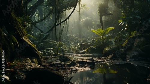 Tropical jungle cinematic scene