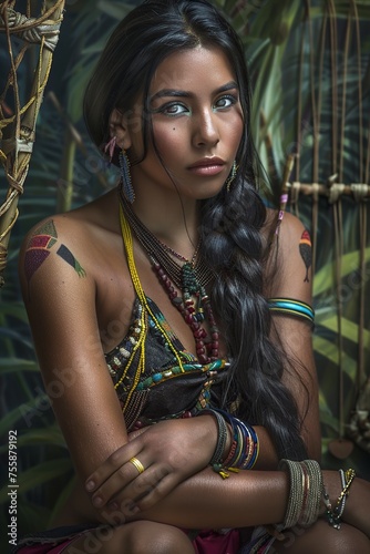 Smiling Woman in Colorful Headdress photo