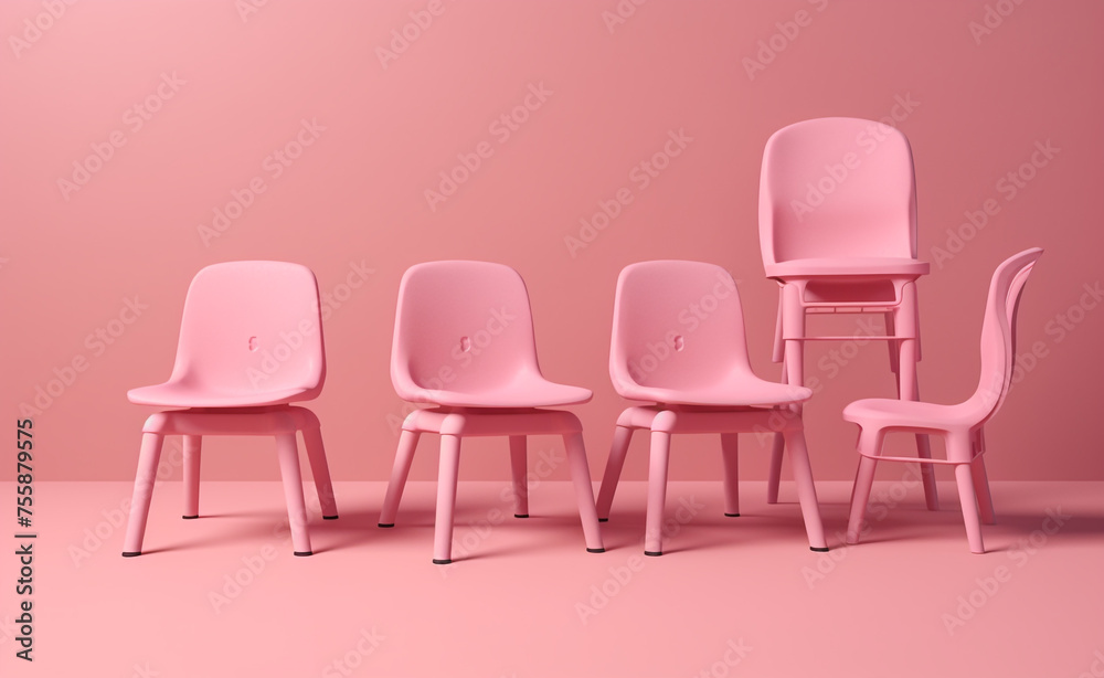 Obraz premium pink pastel classroom chairs are sitting up next to each other сreated with Generative Ai