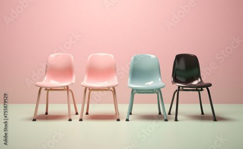 pink pastel classroom chairs are sitting up next to each other   reated with Generative Ai