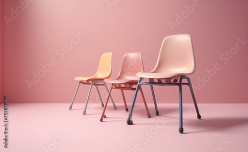 pink pastel classroom chairs are sitting up next to each other сreated with Generative Ai