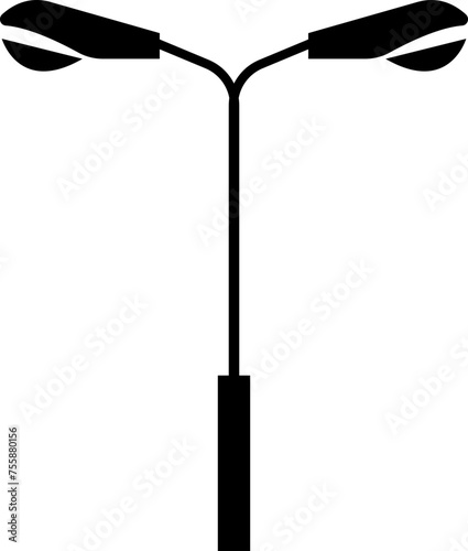 night street with modern led street lights in small city, Urban electro-energy technologies. Vintage Street Lamp and spotlights silhouettes flat vector icon landscape with minimal street lights.