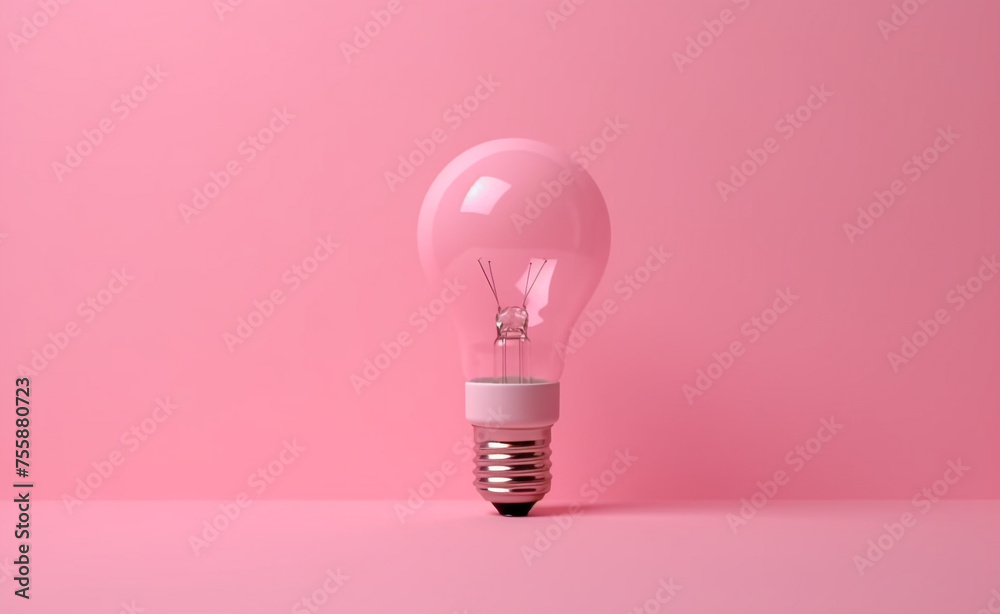 bright light bulb made, baby pink pastel background сreated with Generative Ai