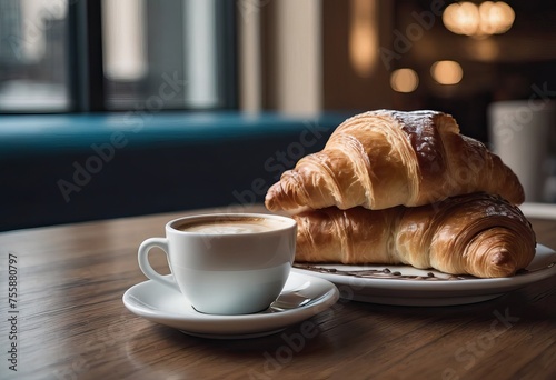 a portion of delicious croissants and a cup of coffee on the table