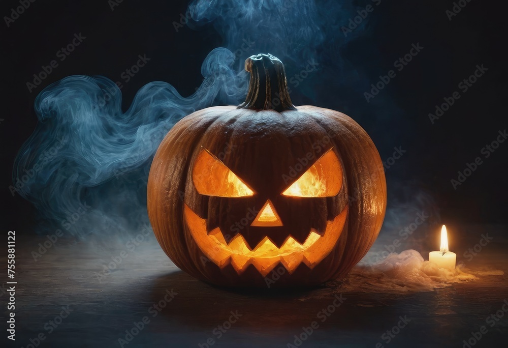 A scary pumpkin lantern with evil grin for Halloween. A scary pumpkin lantern with evil grin for Halloween.