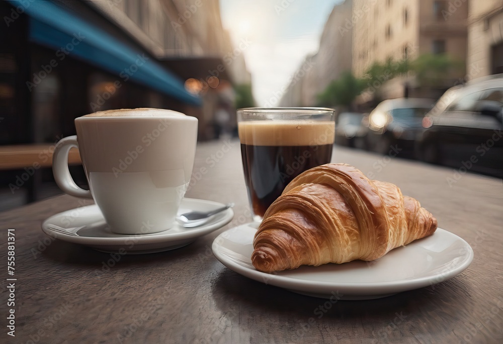 a portion of delicious croissants and a cup of coffee on the table a portion of delicious croissants and a cup of coffee on the table