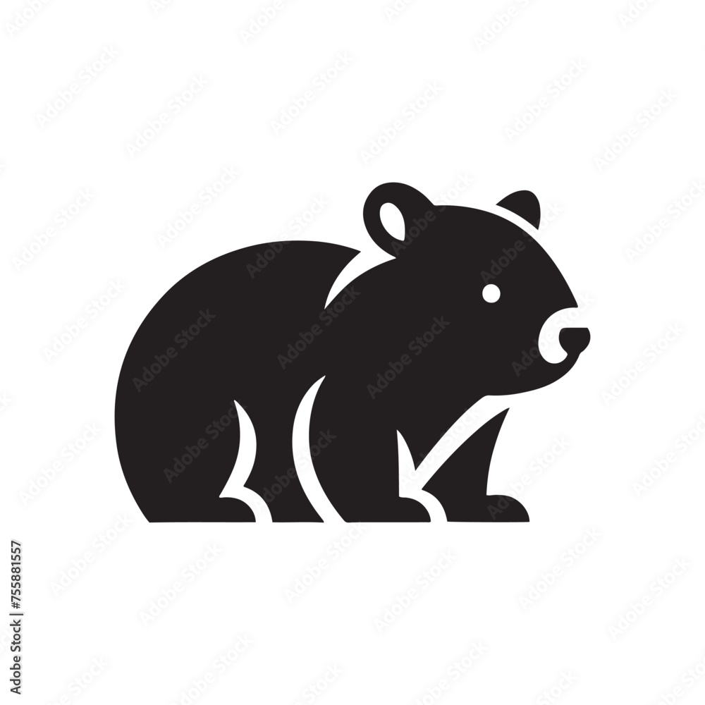 Fototapeta premium Vector Wombat Silhouette Collection for Nature-themed Designs, Minimalist Black Wombat Illustration.