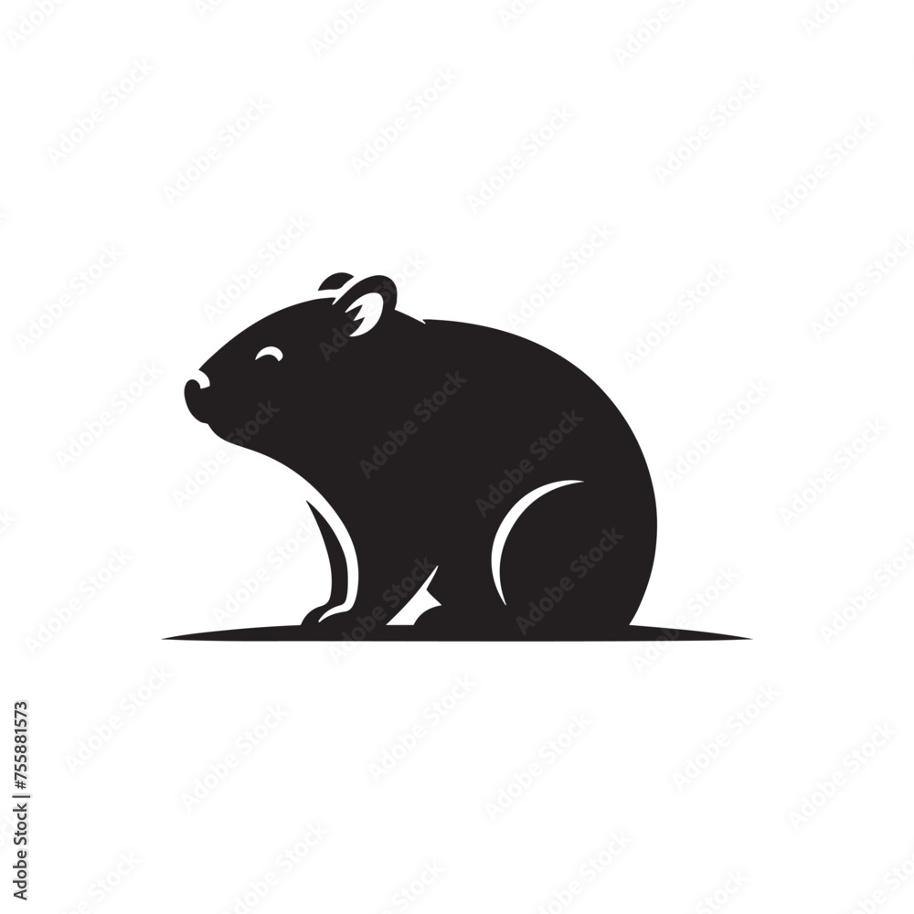 Fototapeta premium Vector Wombat Silhouette Collection for Nature-themed Designs, Minimalist Black Wombat Illustration.