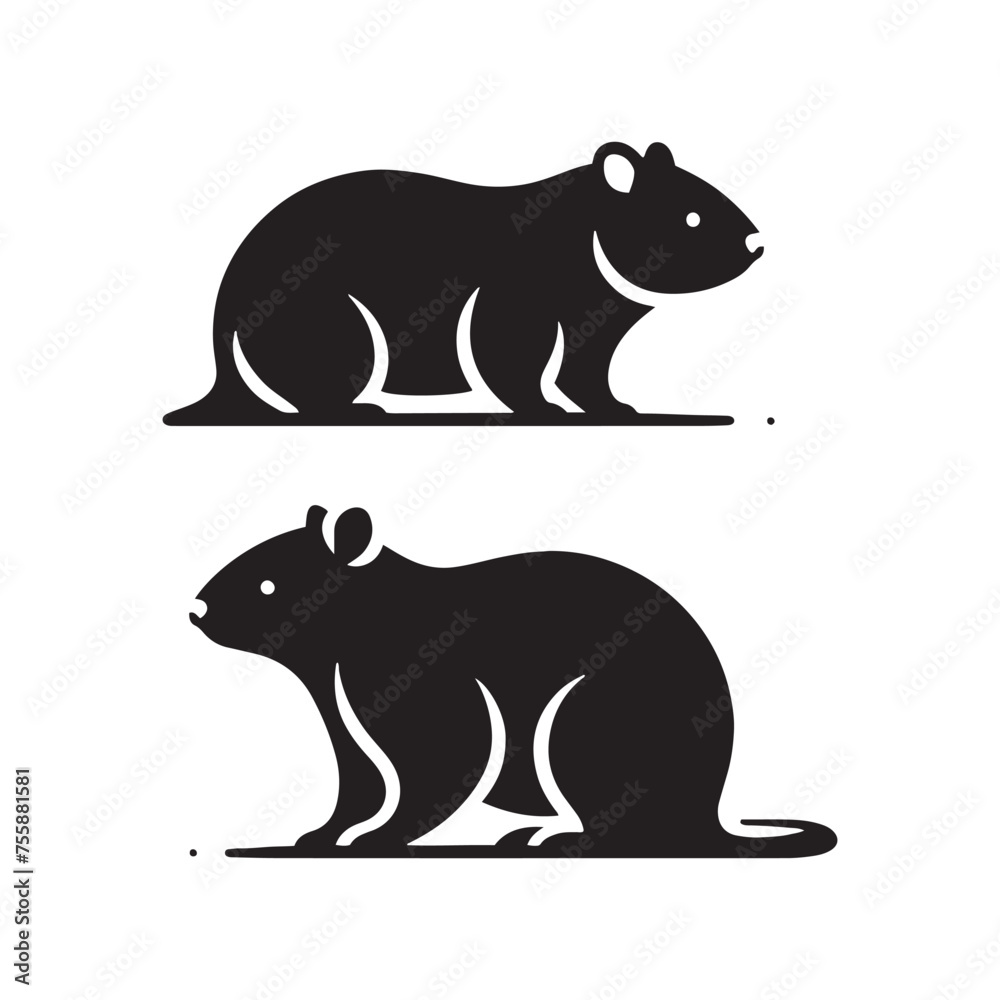 Fototapeta premium Vector Wombat Silhouette Collection for Nature-themed Designs, Minimalist Black Wombat Illustration.