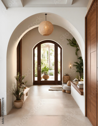 Bali-Inspired Entryway  Design Elements in Low-Ceiling  Compact Apartment.