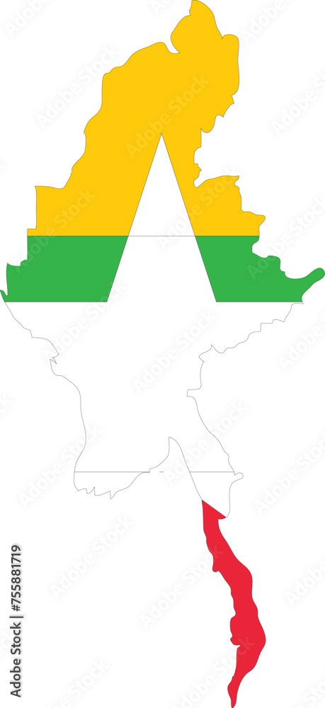 Myanmar Flag in Myanmar Map, Myanmar Map with Flag, Country Map ...