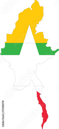 Myanmar Flag in Myanmar Map, Myanmar Map with Flag, Country Map, Myanmar with Flag, Nation Flag