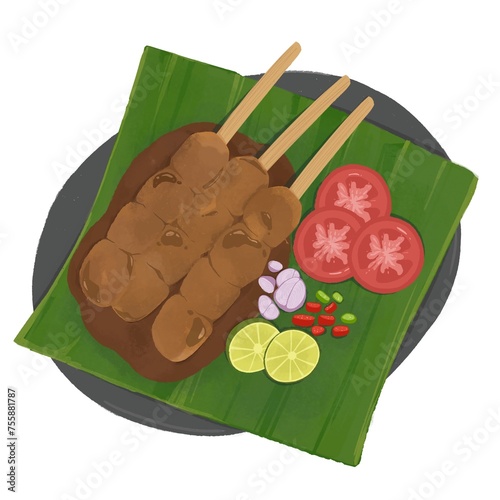 Indonesia's tradisional food named satay, grilled chicken with peanut sauce  photo