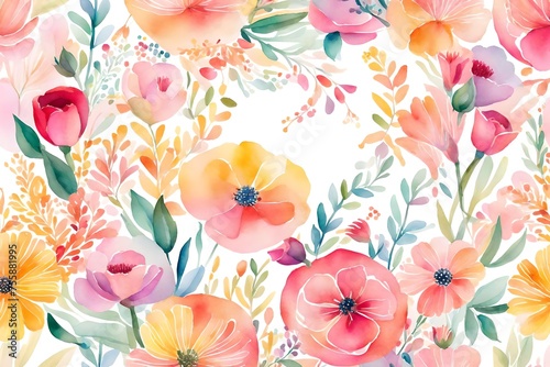 pattern with flowers, Immerse yourself in a world of whimsy and delight with a watercolor festive background adorned with vibrant flowers © SANA