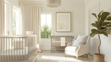 Elegant Nursery View: Showcase sophistication with a wide-angle view of a white nursery.