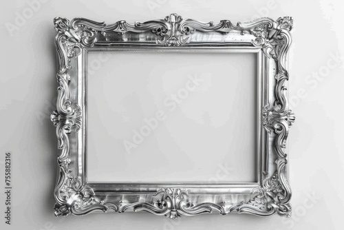 Silver Frame Isolated on White Background. Metal Grey Picture Frame for Photo or Artwork with Clipping Path