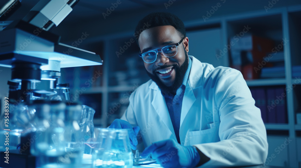 Scientist using a microscope in a laboratory setting Scientist using a microscope in a laboratory setting