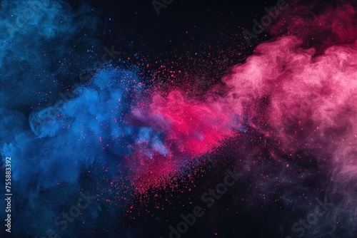 Colored powder explosion. red blue and pink colors. Concept of excitement and energy  as if something powerful