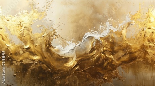 Golden oil splash embodying luminosity and depth. photo
