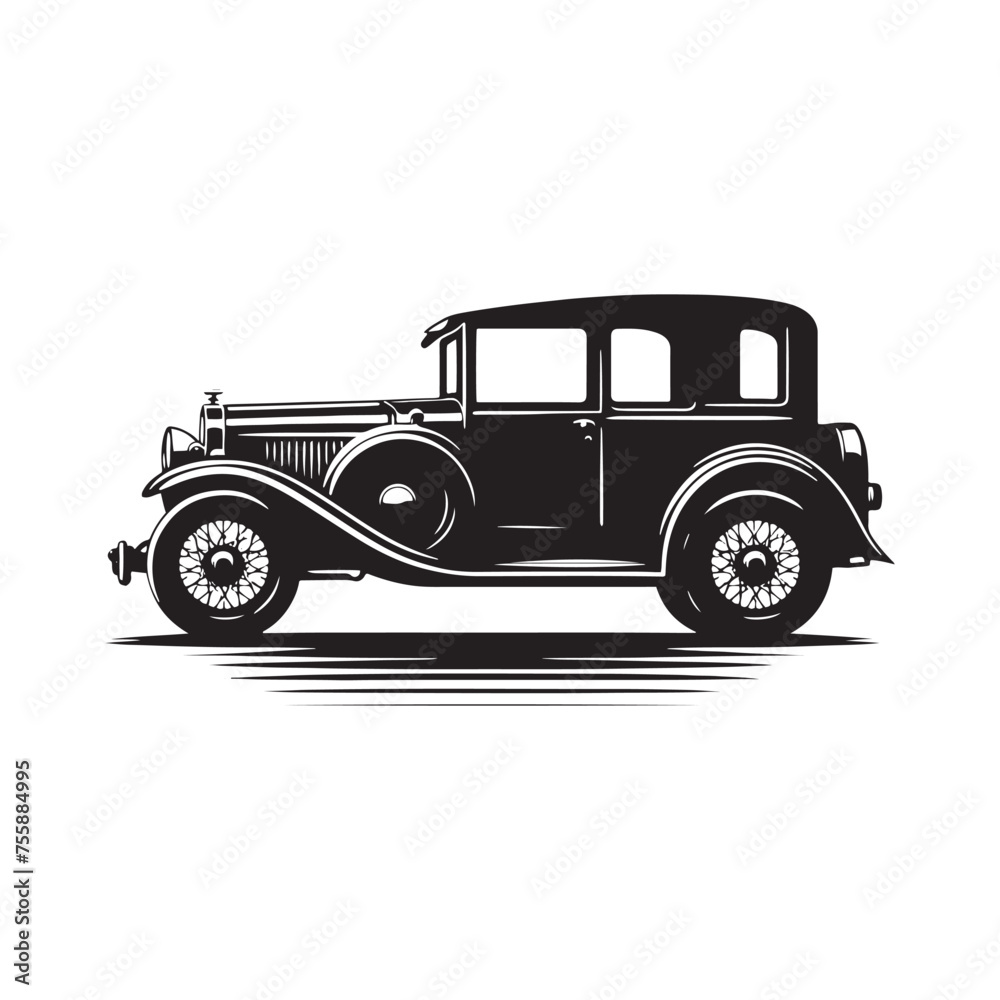Vintage Car Silhouette Vector Collection for Retro Enthusiasts and Classic Automotive Designs, Classic Vintage car Illustration.