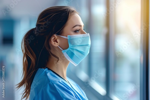 Woman Wearing Surgical Mask and Gloves