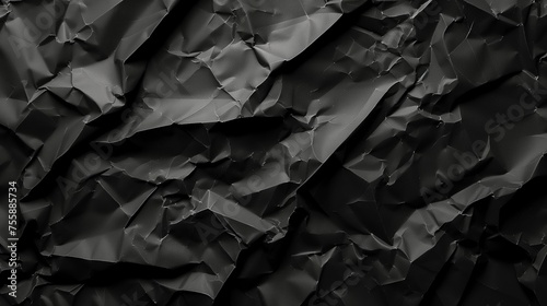 Black paper texture background, crumpled black sheet of paper with detailed shadows. Generated by artificial intelligence.