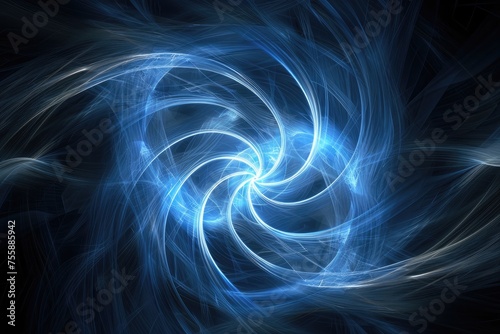 Ethereal image of a blue spiral of light swirling against a pitch-black background, suggesting motion