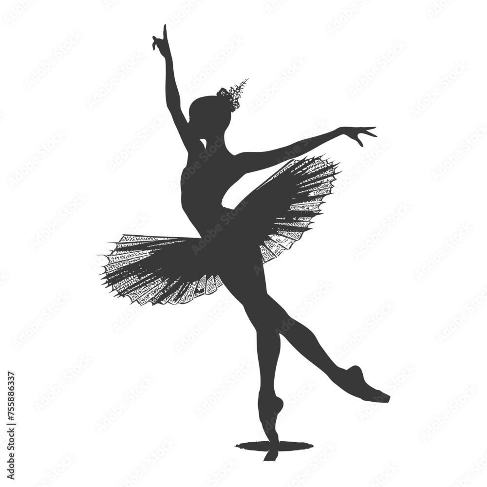 Silhouette ballerina in action black color only full body Silhouette ballerina in action black color only full body