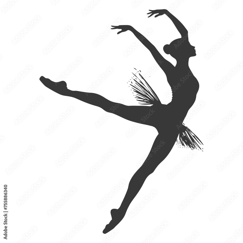 Silhouette ballerina in action black color only full body - obrazy, fototapety, plakaty 