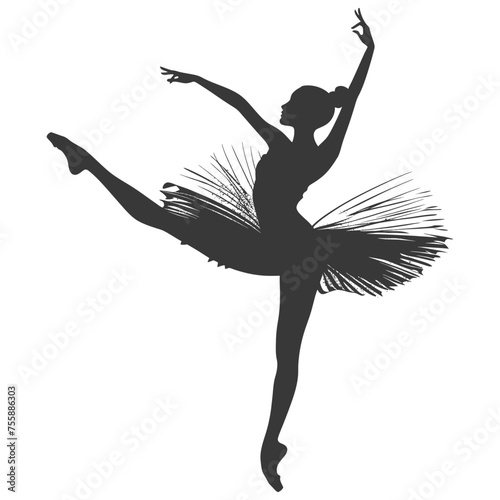 Silhouette ballerina in action black color only full body