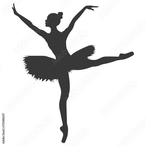 Silhouette ballerina in action black color only full body