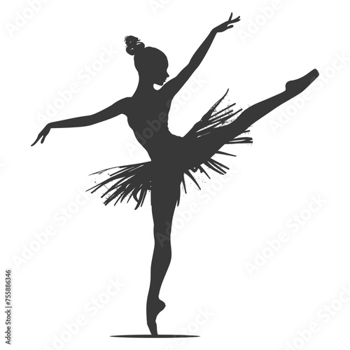 Silhouette ballerina in action black color only full body photo