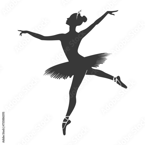 Silhouette ballerina in action black color only full body