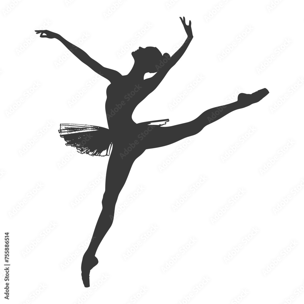 Silhouette ballerina in action black color only full body Silhouette ballerina in action black color only full body