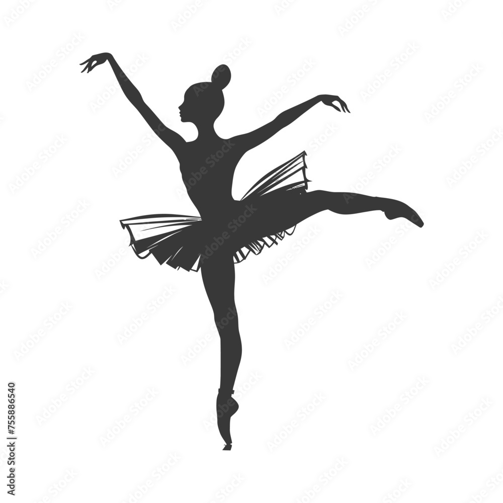 Silhouette ballerina in action black color only full body