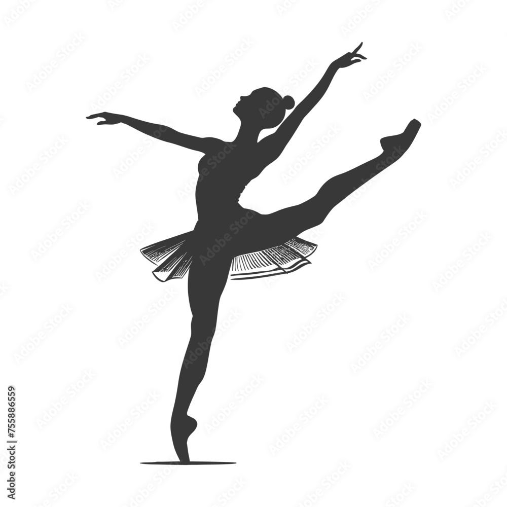 Fototapeta premium Silhouette ballerina in action black color only full body