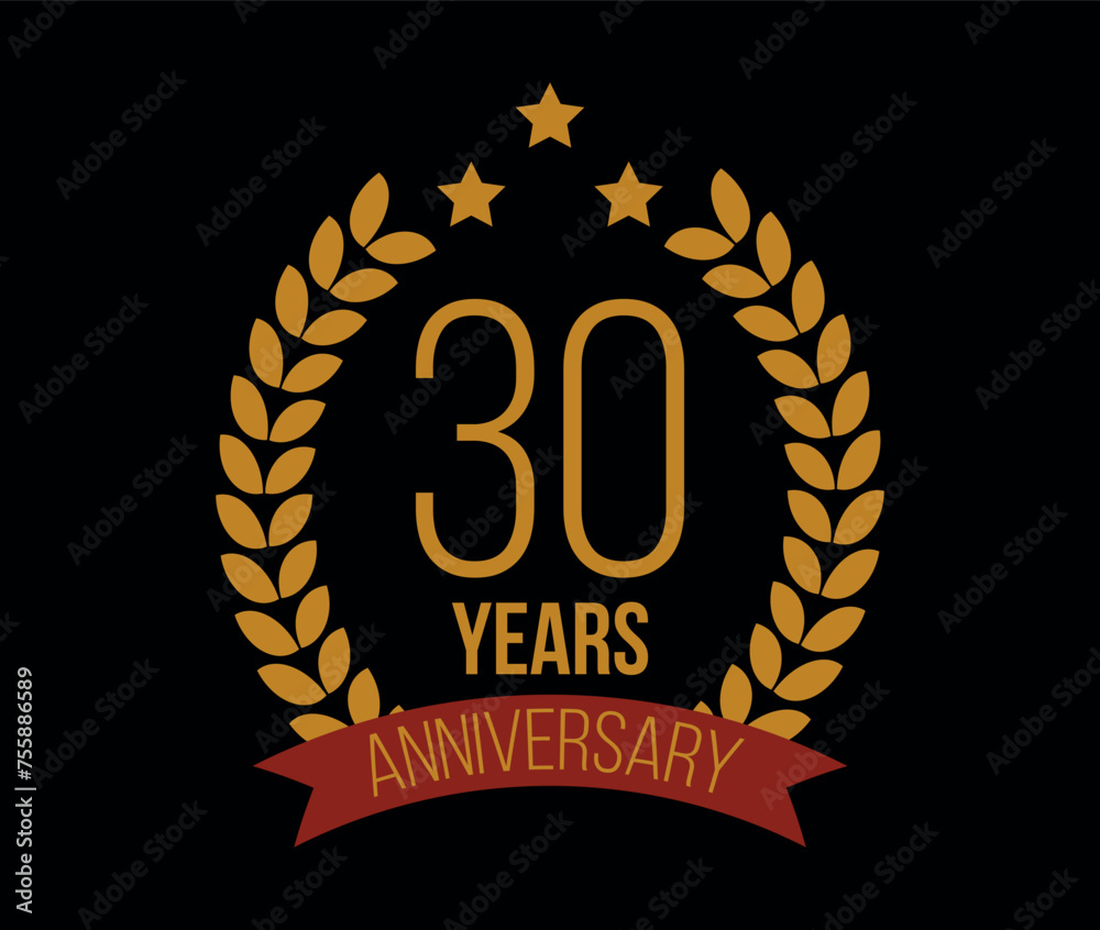 Fototapeta premium 30 Years anniversary. Luxury bronze laurel, birthday celebration and commemorative banner