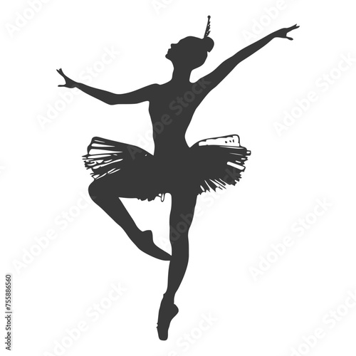 Silhouette ballerina in action black color only full body