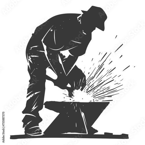 Silhouette blacksmith in action black color only full body