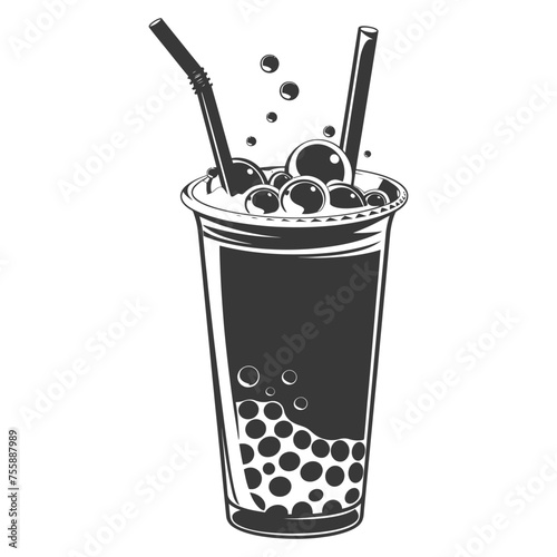 Silhouette Bubble tea drink black color only