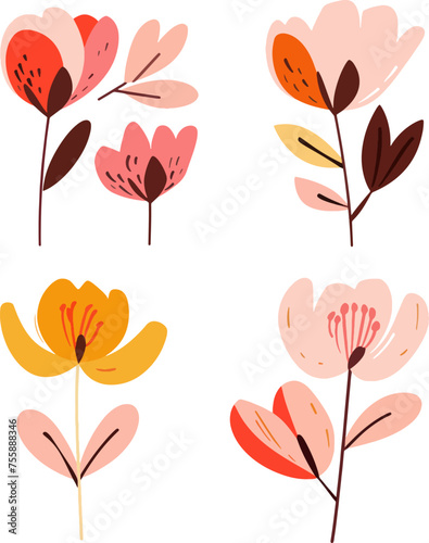 Set of flower, floral design elements, minimal object isolate illustration vector. 