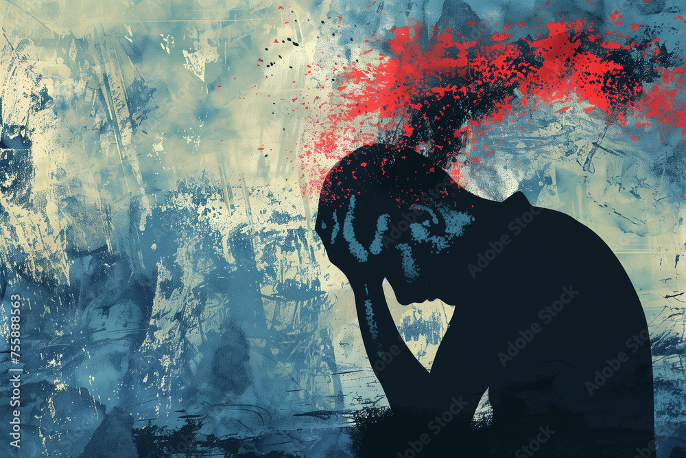 Anxiety and Depression Psychological illness, Mental Health Illustration - obrazy, fototapety, plakaty 