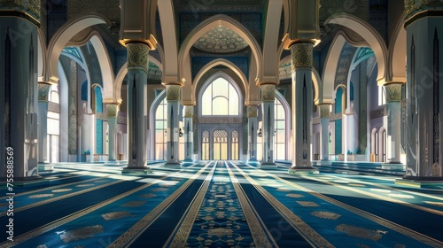 A beautifully crafted Islamic vector design depicting the serene interior of a mosque