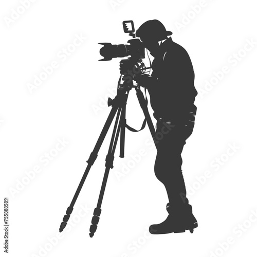 Silhouette cameraman or videographer in action black color only full body