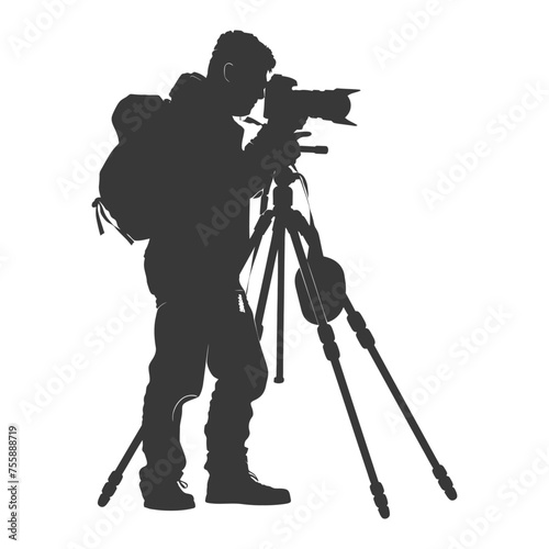 Silhouette cameraman or videographer in action black color only full body